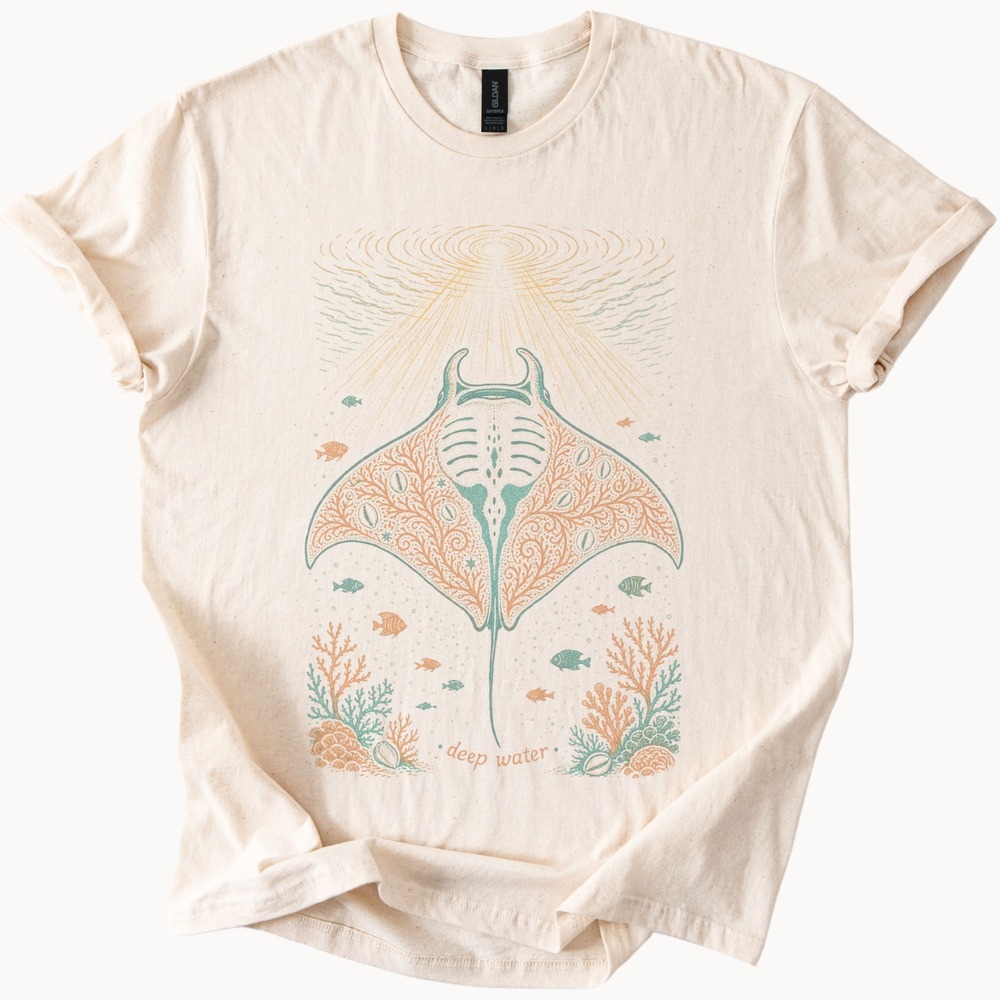 Deep Water Manta Ray Graphic Tee Mystical Ocean Art - Picture 2 of 5